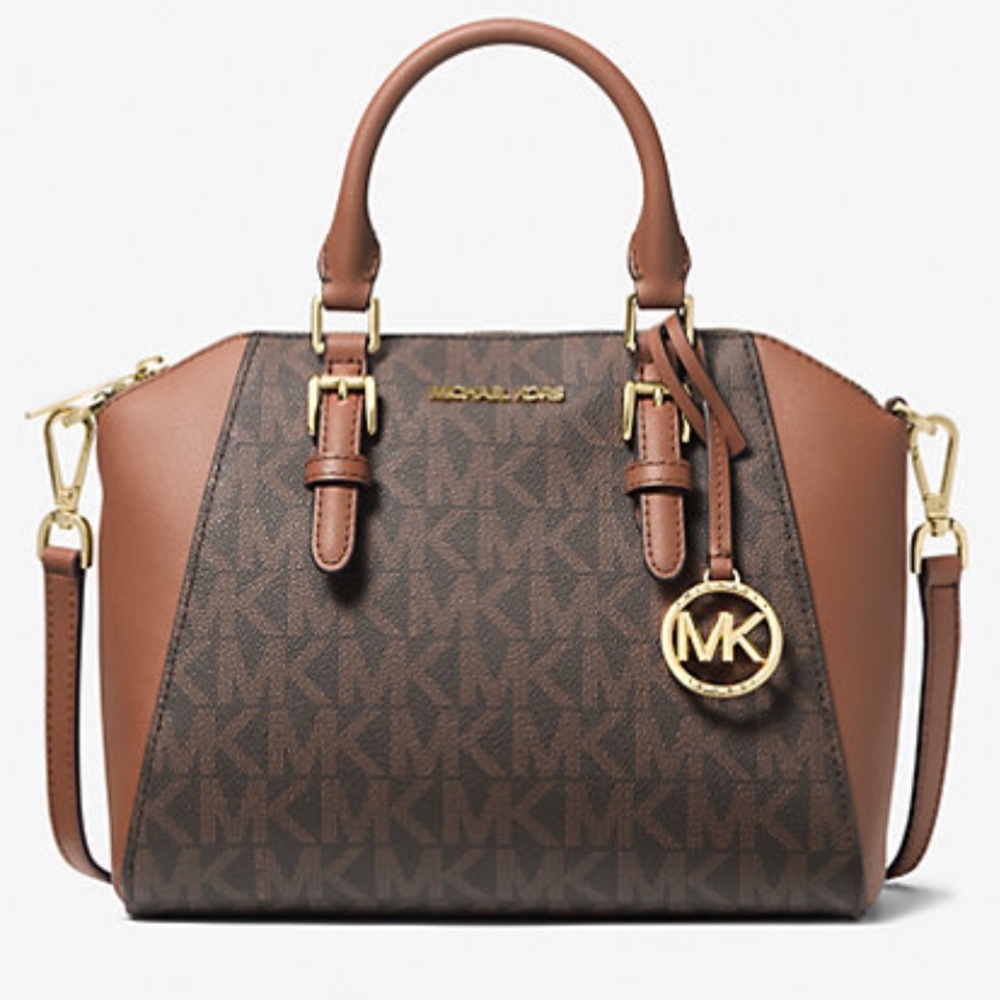 NWT MICHAEL KORS CIARA BROWN/ACORN LARGE SATCHEL BAG